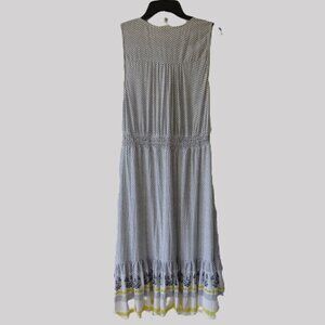 Lucky Brand sleeveless maxi dress size XL white blue yellow, v neck button front